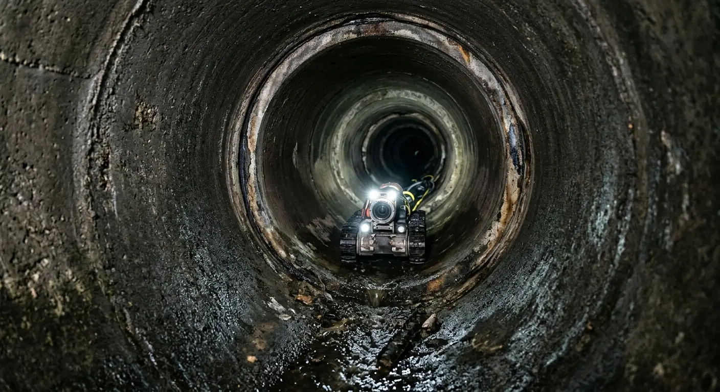 Robotic sewer camera inspecting pipe interior for Sewer Line Repair in South Lyon